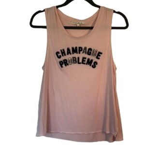 Express OneEleven "Champagne Problems" Pink Sequin Sparkle Muscle Tank Top Small